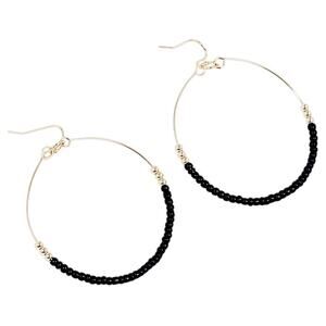 3/$15 Boho Black & Gold Glass Beaded Round 2 inch Fishhook Earrings
